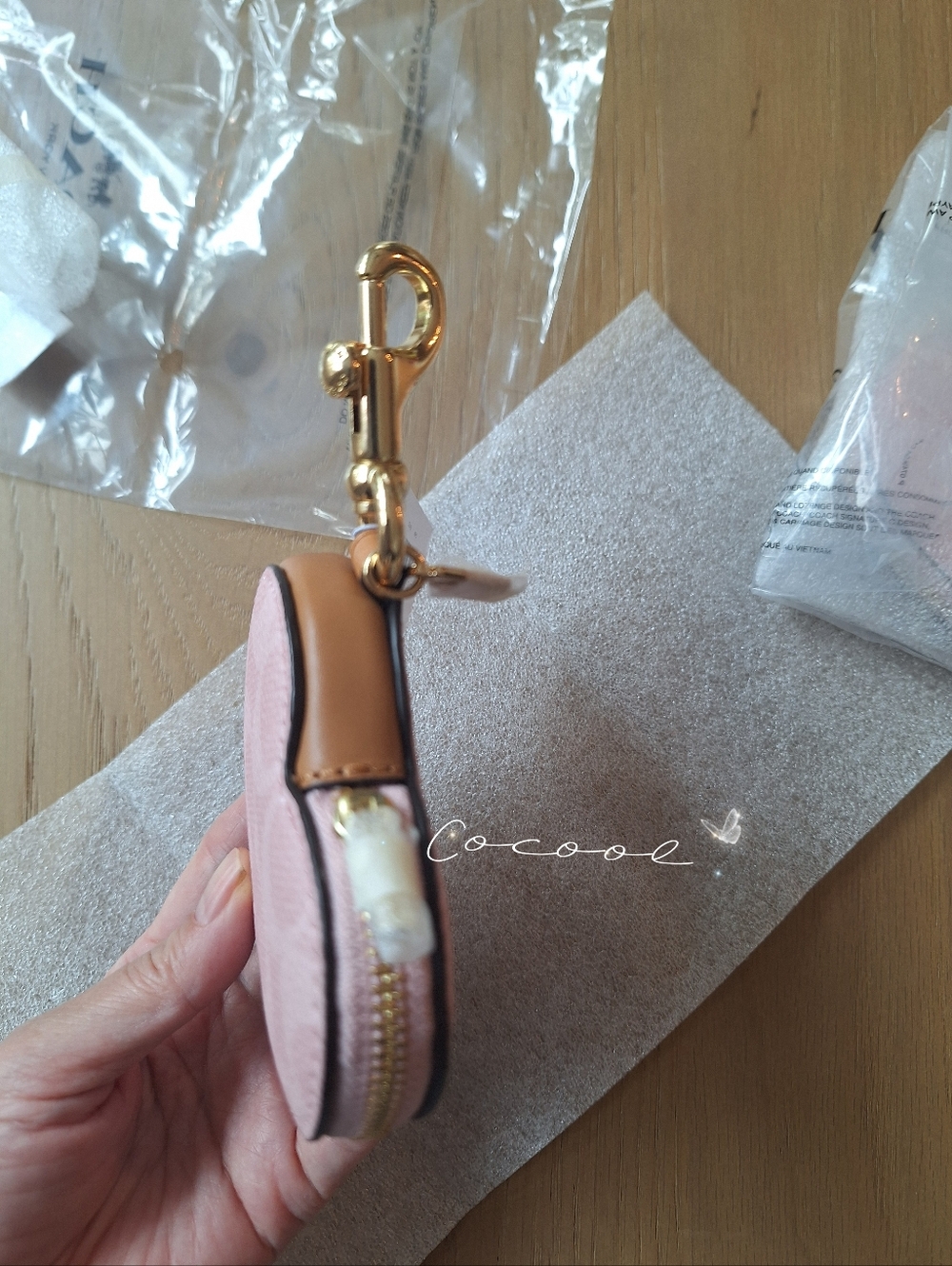 NWT Coach POWDER PINK Heart Bag Charm In Signature Canvas CEA22 Gold/Powder Pink - Picture 4 of 6